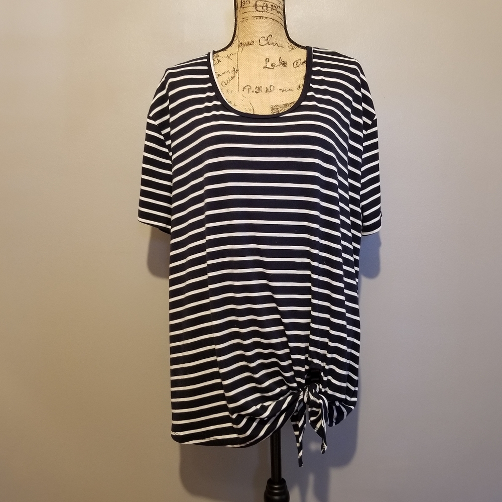 Umgee Side Tie Tee Navy And White Striped